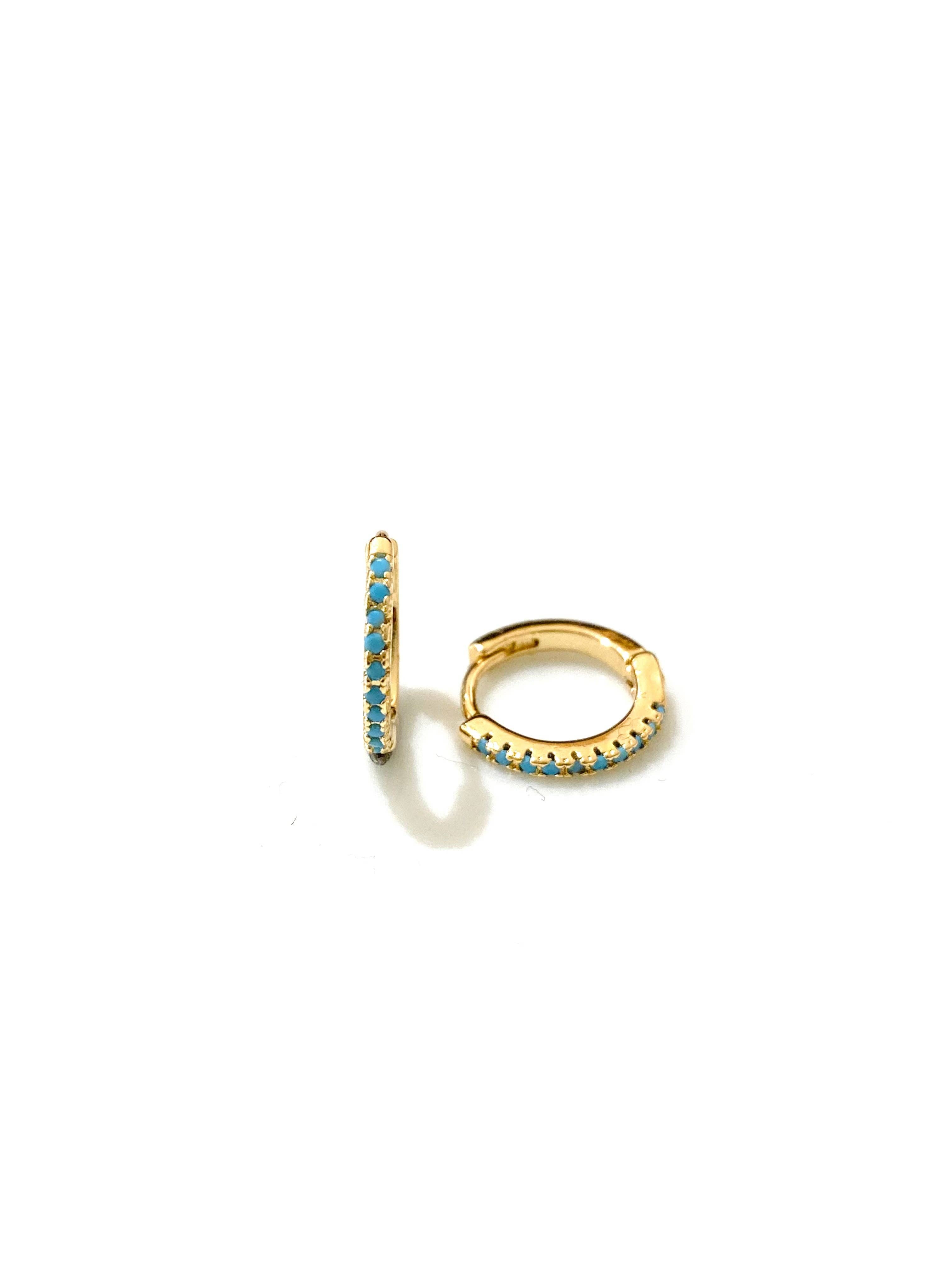 Mini-Creolen "Turquoise" — Gold mit türkisfarbenen Steinen