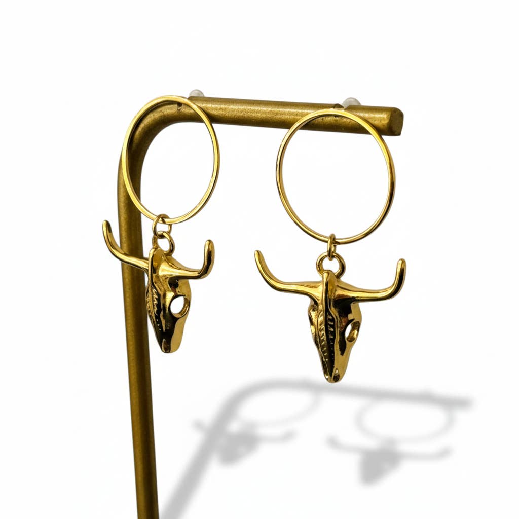 Longhorn-Ohrhänger "Bull" — Gold, 14k vergoldet & wasserfest