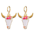 Boho-Western-Creolen "Skull" — Kuhschädel-Anhänger, Gold