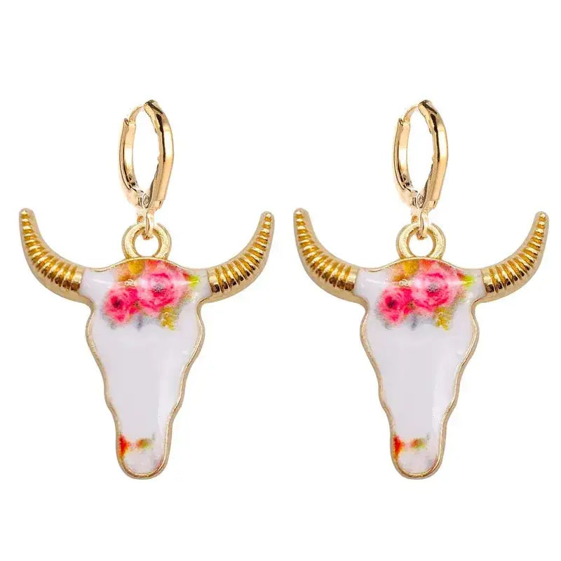 Boho-Western-Creolen "Skull" — Kuhschädel-Anhänger, Gold