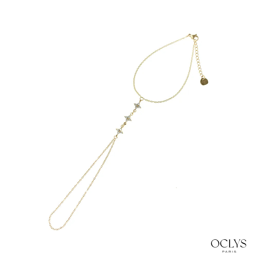 Handschmuck aus vergoldetem Edelstahl mit Strassblumen blanc