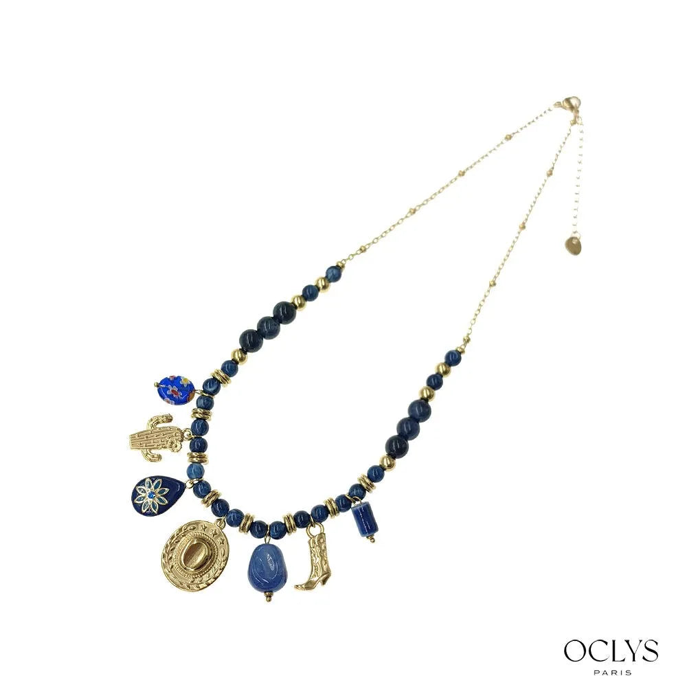 Halskette mit Harzperlen Golden Blau