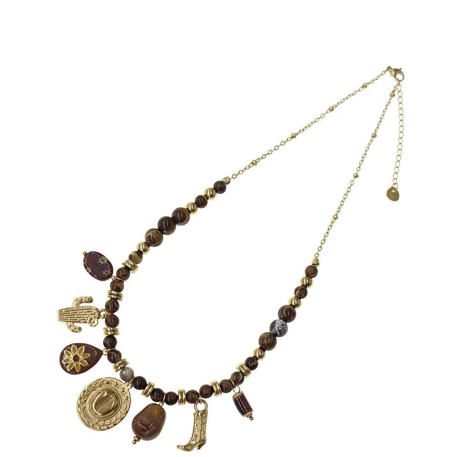 Halskette mit Harzperlen Gold Braun