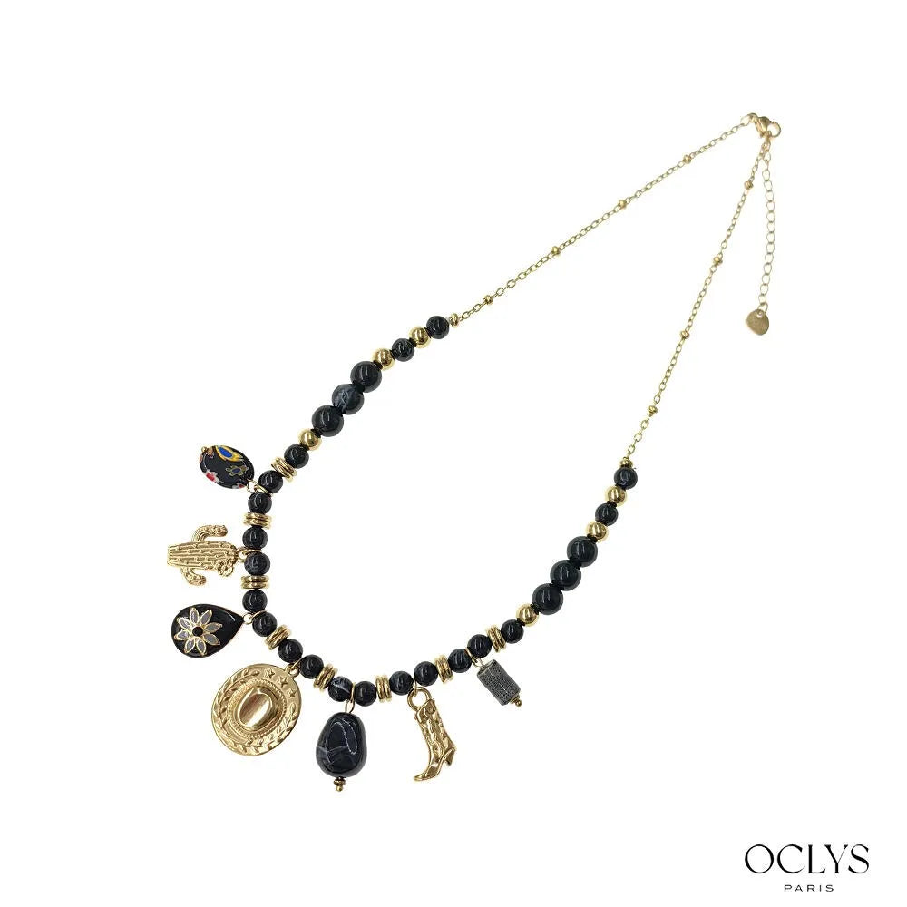 Halskette mit Harzperlen Gold Schwarz