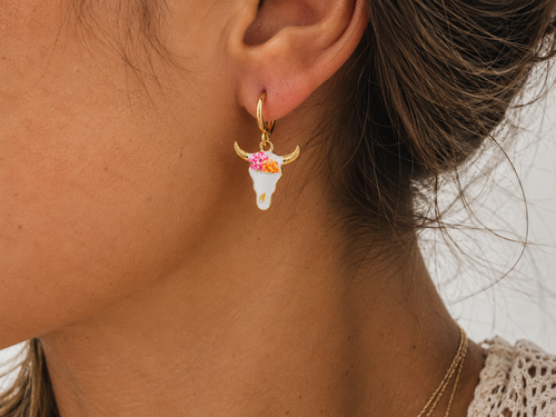 Boho-Western-Creolen "Skull" — Kuhschädel-Anhänger, Gold