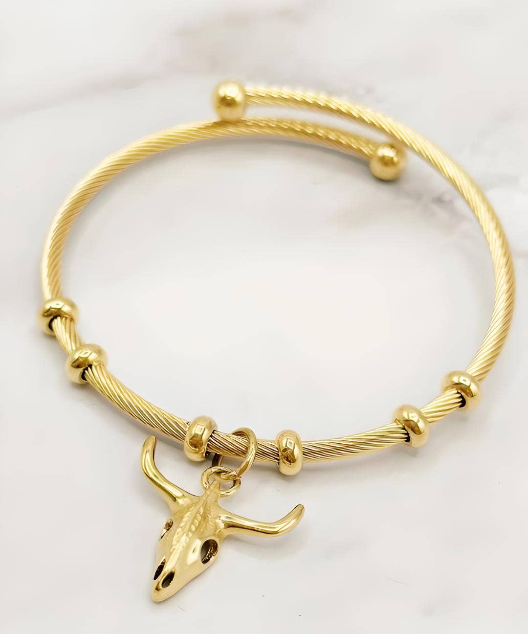 Armband "Skull" — goldener Kuhschädel, Edelstahl