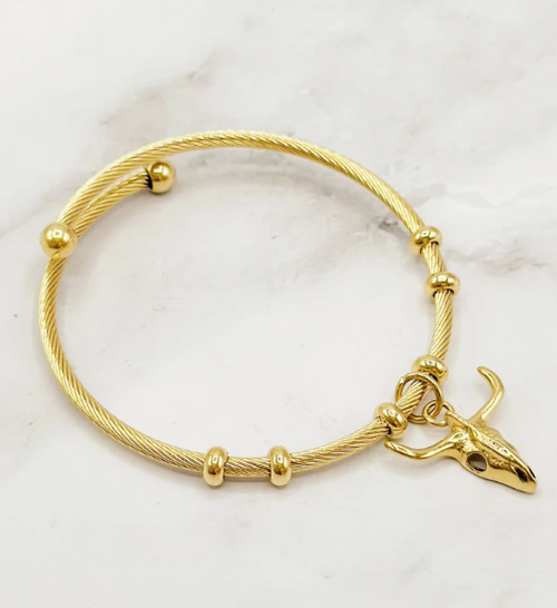 Armband "Skull" — goldener Kuhschädel, Edelstahl